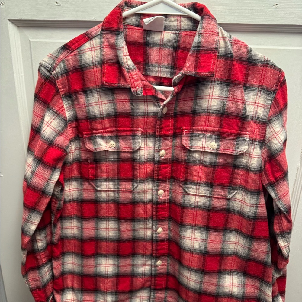 Red Plaid Button-Up Shirt